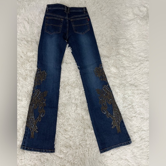 SOLID JEANS True Y2K Vintage Mid Rise Flare Stretch Denim Jeans Embroidered 1 - Picture 6 of 13